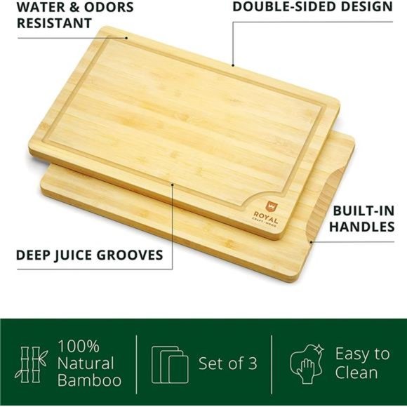 Wooden Serving Boards for Kitchen Meal Prep & Serving -Bamboo Wood Serving Board - Picture 5 of 6